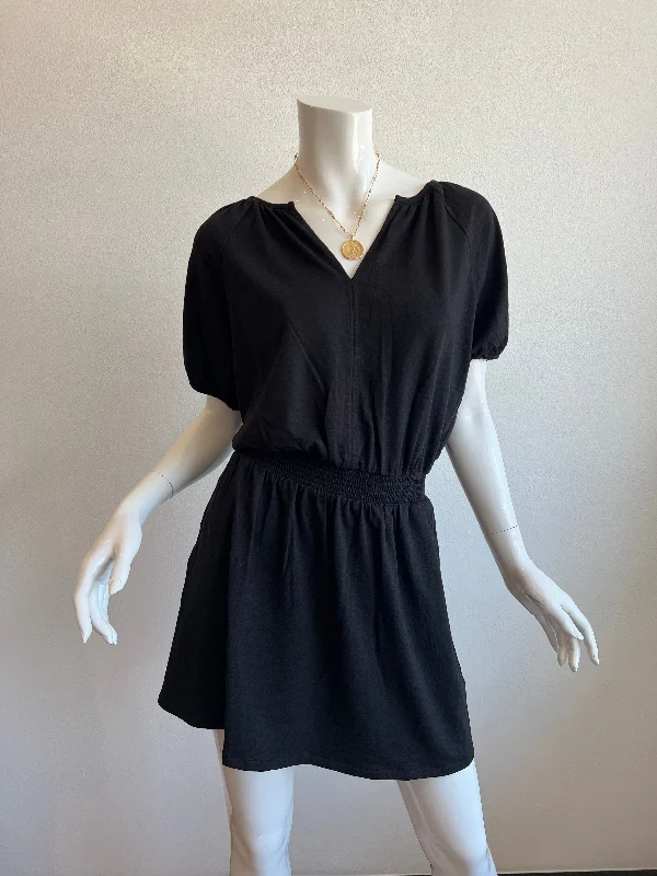 Lilla P Elastic Waist Split Neck Dress - Black