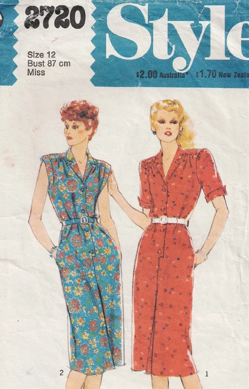 Style 2720 Womens Gathered Shoulder Slim Dress with Pockets 1970s Vintage Sewing Pattern Size 10 12 or 16