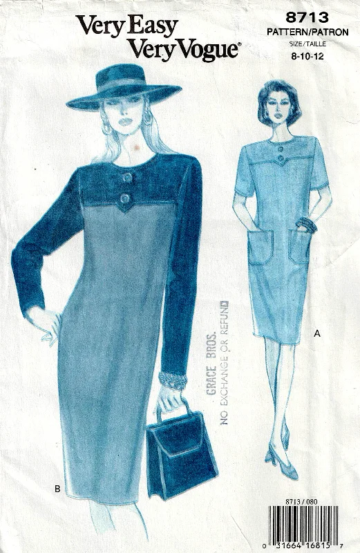 Very Easy Vogue 8713 Womens Color Block Tapered Dress 1990s Vintage Sewing Pattern Size 8 - 12 UNCUT Factory Folded Very Easy Vogue 8713 Womens Color Block Tapered Dress 1990s Vintage Sewing Pattern Size 8 - 12 UNCUT Factory Folded
