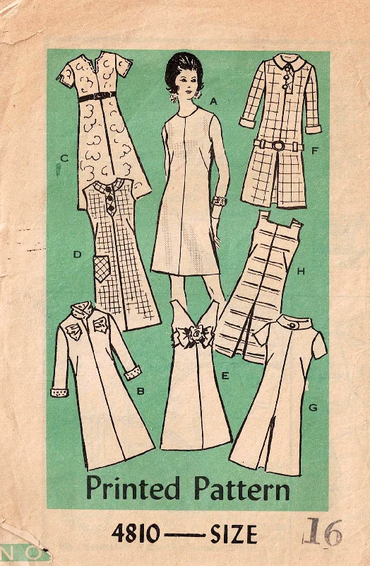 Mail Order 4810 Womens A Line Dress with Neckline Variations 1970s Vintage Sewing Pattern Size 16 Bust 38 inches