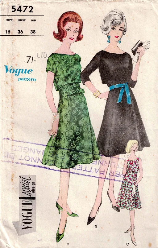 Vogue Special Design 5472 RARE Womens Evening Princess Dress & Overblouse 1960s Vintage Sewing Pattern Size 16 Bust 36 inches UNUSED Factory Folded