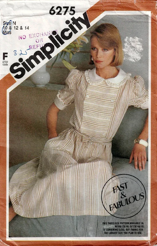 Simplicity 6275 Womens Puff Sleeved Dress with Front Button Trim 1980s Vintage Sewing Pattern Size 10 - 14 UNCUT Factory Folded Simplicity 6275 Womens Puff Sleeved Dress with Front Button Trim 1980s Vintage Sewing Pattern Size 10 - 14 UNCUT Factory Folded