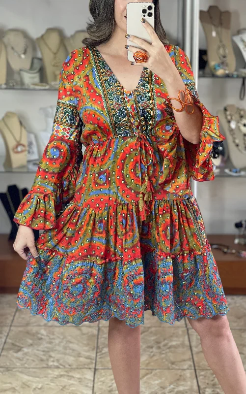 Short Silk Boho Dress With Embroidery