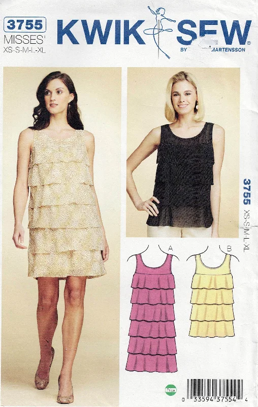 Kwik Sew 3755 Womens Ruffled Evening Dress & Top Out Of Print Sewing Pattern Size XS - XL UNCUT Factory Folded