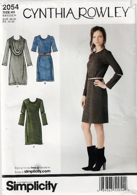 Simplicity 2054 CYNTHIA ROWLEY Womens Stretch Knit Dress & Cowl Collar Out Of Print Sewing Pattern Size 6 - 14 UNCUT Factory Folded