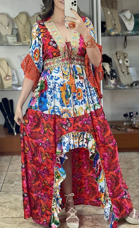 Butterflies and Flowers OS Boho Dress