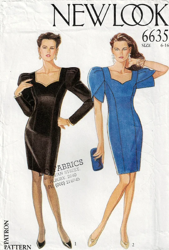 New Look 6635 Womens Sweetheart Neck Tulip Sleeve Bridesmaid Evening Formal Dress 1980s Vintage Sewing Pattern Size 6 - 16 UNCUT Factory Folded