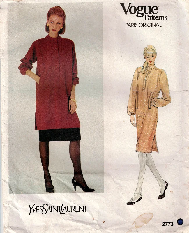 Vogue Paris Original 2773 YVES ST LAURENT Womens Loose Fitting Dress Tunic & Skirt 1980s Vintage Sewing Pattern Size 10 Bust 32.5 inches UNCUT Factory Folded