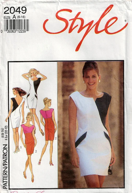 Style 2049 Womens Asymmetric Colour Block Dress with Pocket Flaps 1990s Vintage Sewing Pattern Size 6 - 16 UNCUT Factory Folded