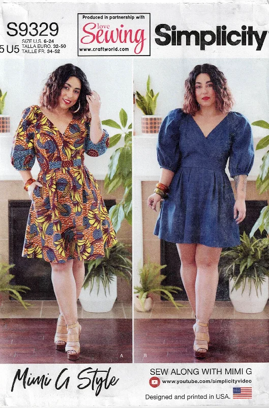 Simplicity 9329 MIMI G DESIGN Womens Puffy Sleeved Dresses Sewing Pattern Size 6 - 24 UNCUT Factory Folded