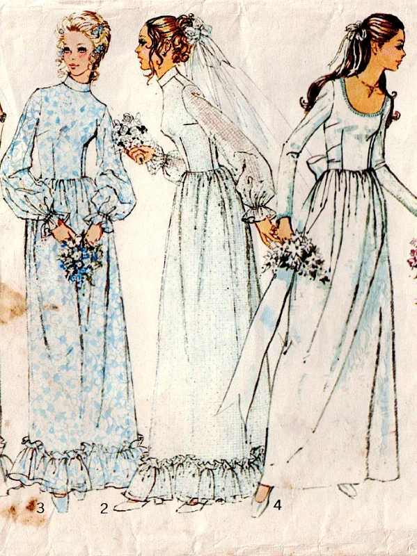 Simplicity 5061 Womens Full Skirt Ruffled Wedding or Bridesmaids Dress 1970s Vintage Sewing Pattern Size 12 Bust 34 inches