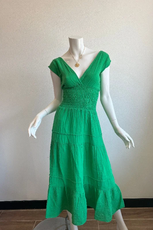 Felicite Smocked Gauze Dress - Golf Course