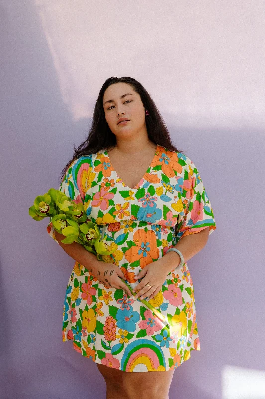 Mini Alice Dress in Retro Rainbow Garden