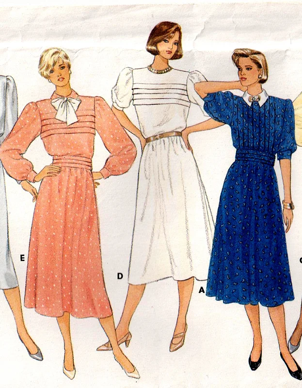 Butterick 3412 Womens Tucked Front Dress with Puff Sleeves & Cummerbund 1980s Vintage Sewing Pattern Size 14 Bust 36 Inches UNCUT Factory Folded