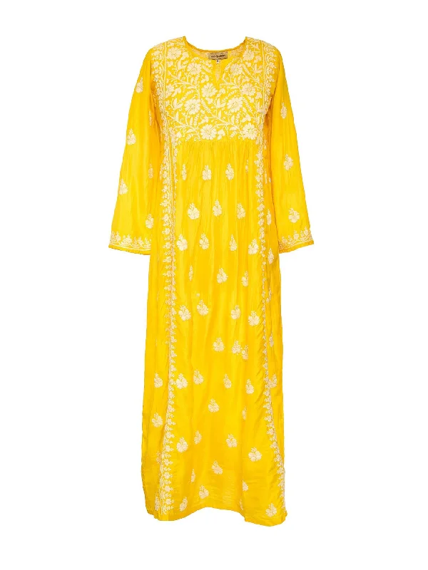 Embroidered Silk Dress, Yellow