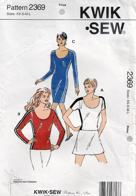 Kwik Sew 2369 Womens Stretch Fitted Dress & Tops 1990s Vintage Sewing Pattern Size XS - L UNCUT Factory Folded