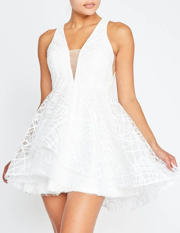 Elegant White Glitter Layered Ruffle Dress