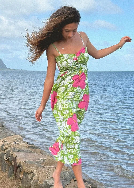 Lydia Dress in Green Flower Power Patches