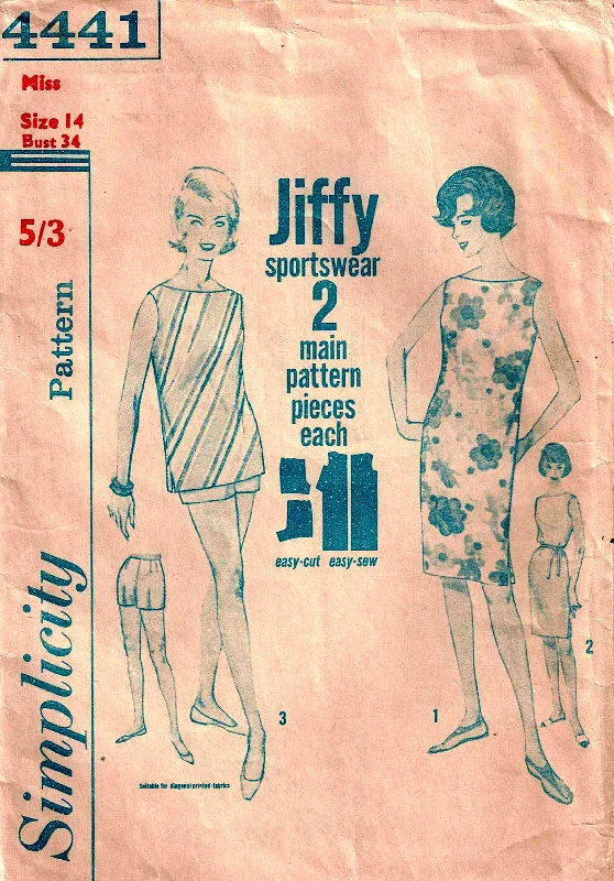 Simplicity 4441 JIFFY Womens Beach Dress Top & Shorts 1960s Vintage Sewing Pattern Size 14 Bust 34 inches UNUSED Factory Folded