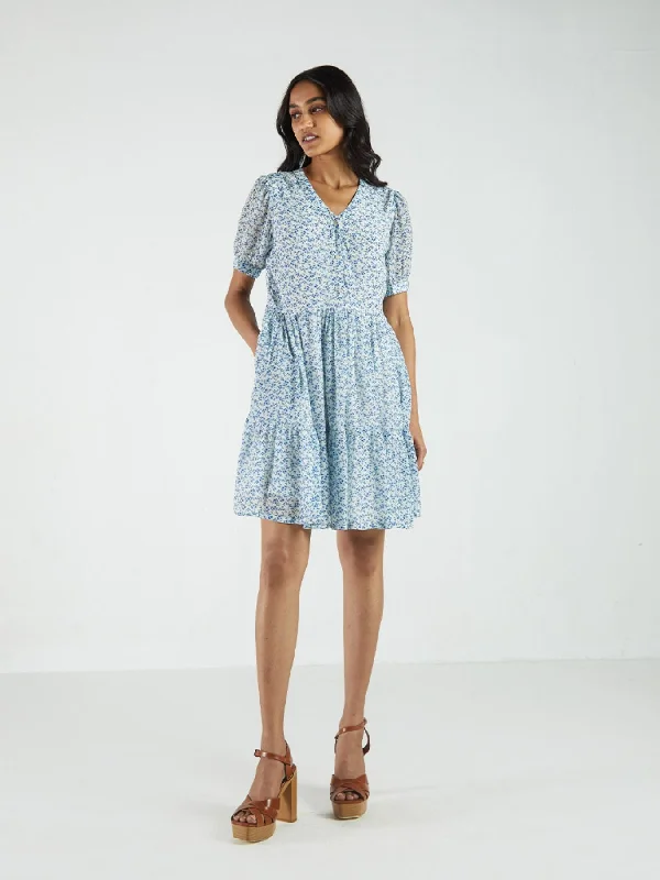 Forget Me Not Dress, Blue / White Floral Print