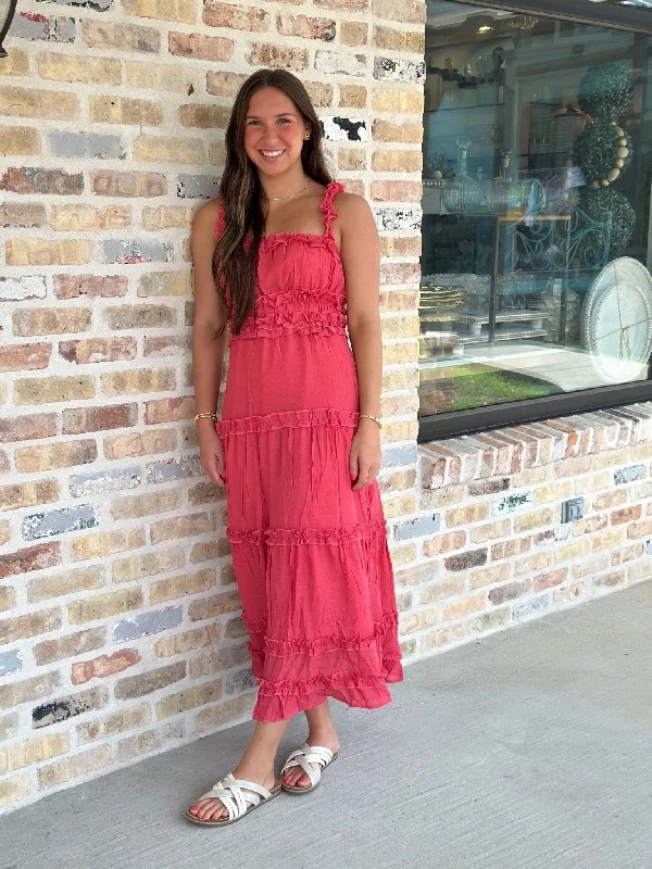 Coral Red Ruffle Detail Dress