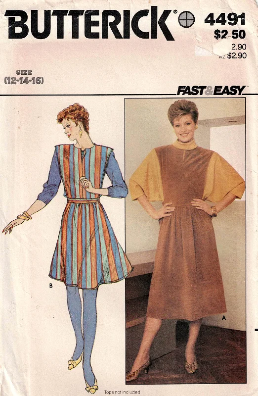 Butterick 4491 Womens Fit & Flared Jumper Dress 1980s Vintage Sewing Pattern Size 12 - 16 UNCUT Factory Folded