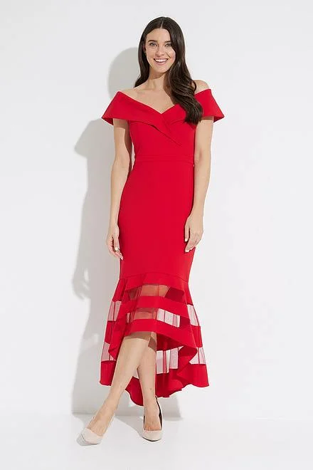 LAST ONE SZ 2 - Joseph Ribkoff Sheer Panel Dress Style 223743 - Lipstick Red