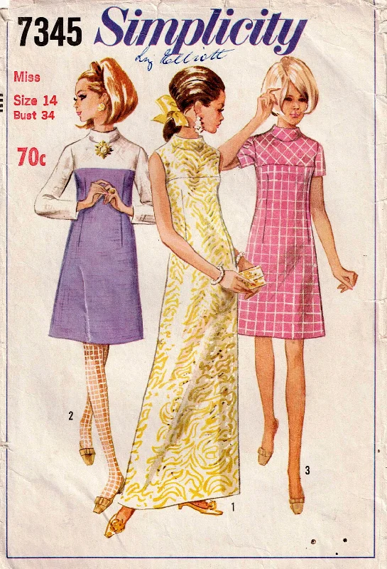 Simplicity 7345 Womens A Line Dress with Bias Yoke & Collar 1960s Vintage Sewing Pattern Size 14 Bust 34 inches