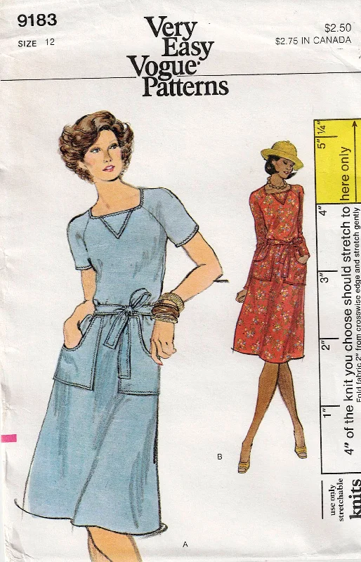 Vogue 9183 Womens Stretch Knit Raglan Sleeved Dress 1970s Vintage Sewing Pattern Size 12 Bust 34 inches UNCUT Factory Folded Vogue 9183 Womens Stretch Knit Raglan Sleeved Dress 1970s Vintage Sewing Pattern Size 12 Bust 34 inches UNCUT Factory Folded