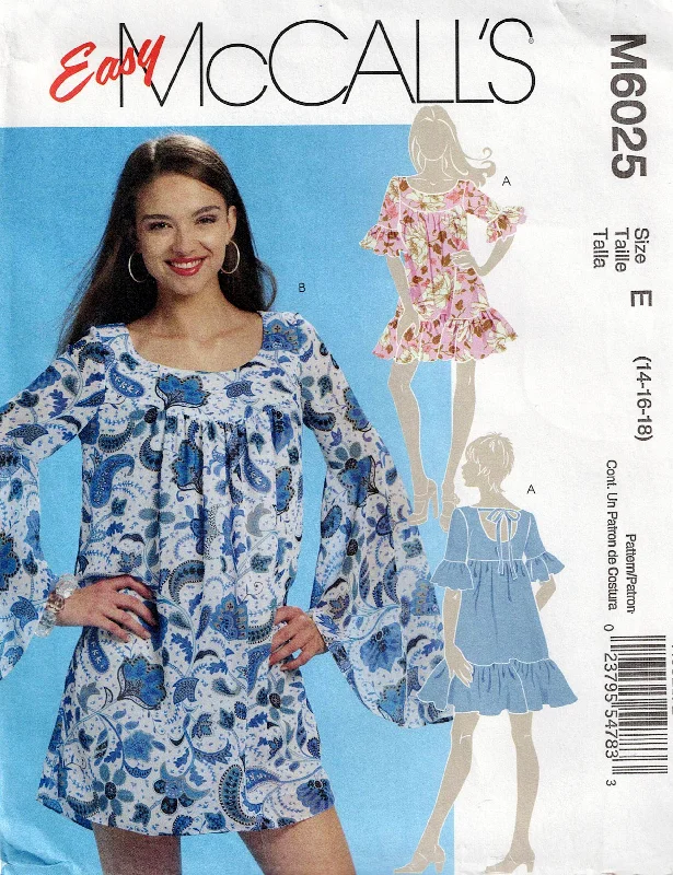 McCall's 6025 Womens Yoked Ruffled Dresses Out Of Print Sewing Pattern Size 14 - 18 UNCUT Factory Folded