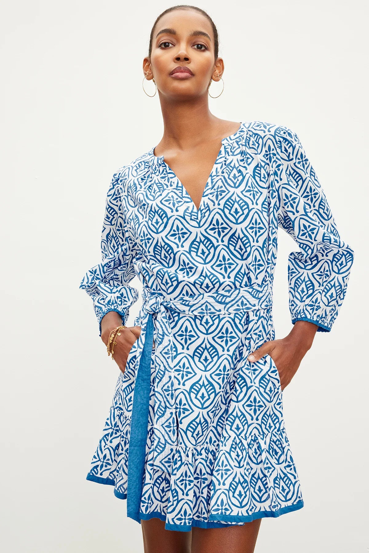 Velvet - Kenley Log Sleeve Boho Dress - Blue
