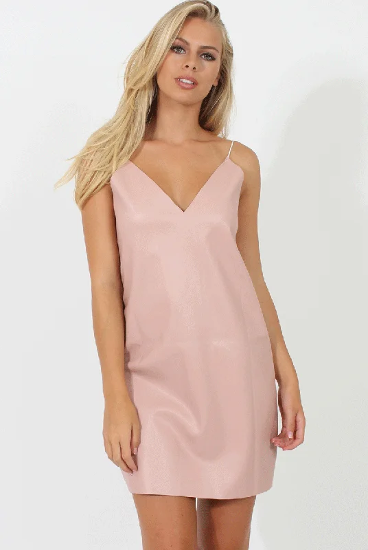 Pink & White Faux Leather Cami Dress - Monica