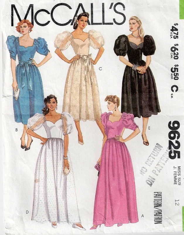 McCall's 9625 Womens Puffy Sleeved Sweetheart Neckline Evening Prom Bridesmaids Dress & Half Petticoat 1980s Vintage Sewing Pattern Size 12 Bust 34 inches McCall's 9625 Womens Puffy Sleeved Sweetheart Neckline Evening Prom Bridesmaids Dress & Half Petticoat 1980s Vintage Sewing Pattern Size 12 Bust 34 inches
