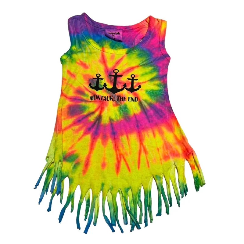 Toddler Montauk Anchor Sleeveless Ripped Bottom Sun Dress in Tie Dye