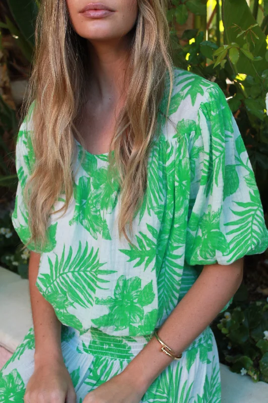 Felicite Smocked Dress Cotton Gauze - Green Palm
