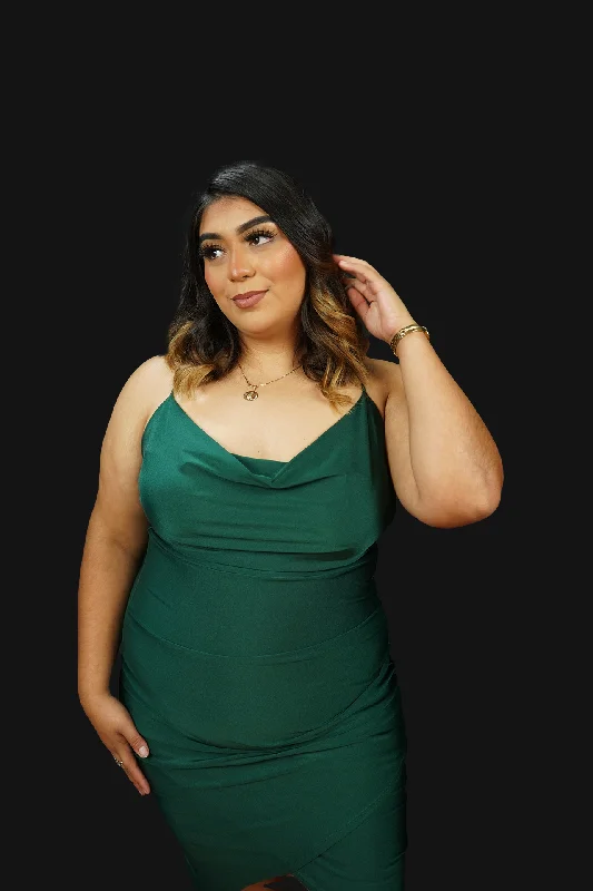 Night Out Plus Size Satin Knit Cown Neck Dress