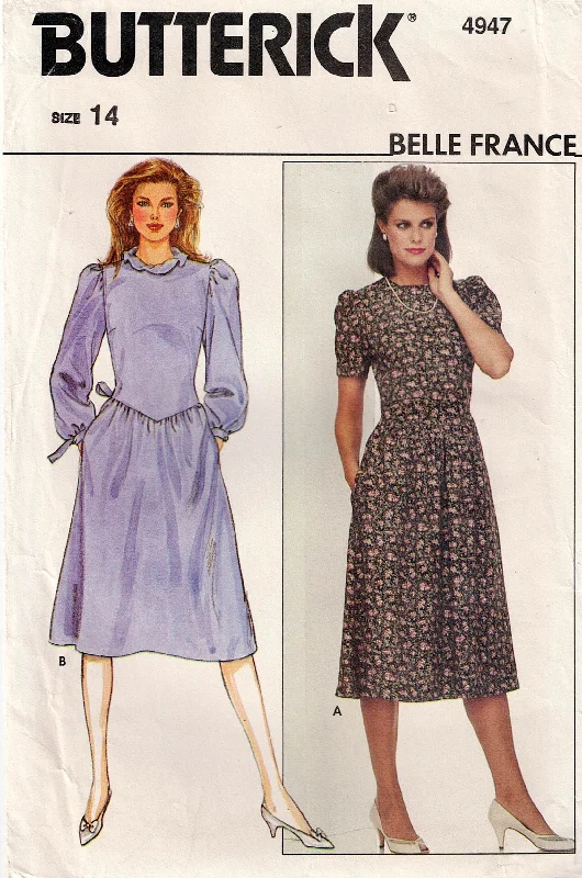 Butterick 4947 Womens BELLE FRANCE Drop Waisted Puff Sleeved Dress 1980s Vintage Sewing Pattern Size 14 Bust 36 Inches UNCUT Factory Folded Butterick 4947 Womens BELLE FRANCE Drop Waisted Puff Sleeved Dress 1980s Vintage Sewing Pattern Size 14 Bust 36 Inches UNCUT Factory Folded