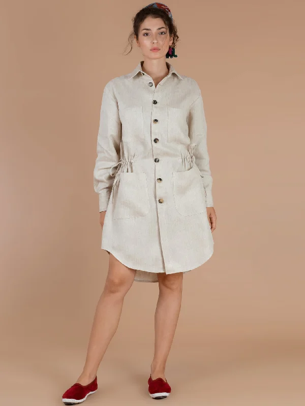 Karen Linen Dress, Beige