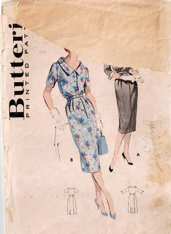 Butterick 8576 Womens Bloused Button Front Dress with Collar 1950s Vintage Sewing Pattern Size 18 Bust 38 inches