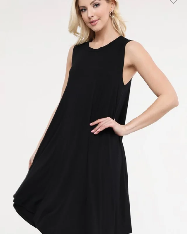 Plus Size Black or Brown Tank Sleeveless Pocket Dress