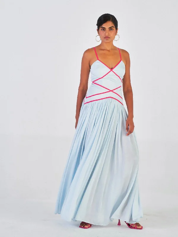 Jheel Rose Fibre Fabric Dress, Powder Blue