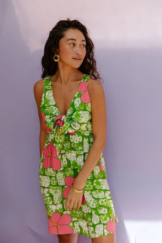 Mini Dora Dress in Green Flower Power Patches
