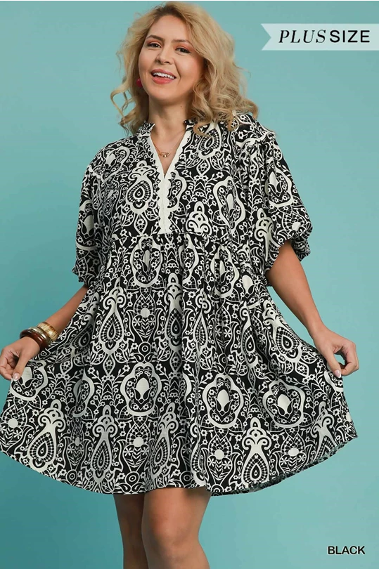 Abstract Print High Neck Dress