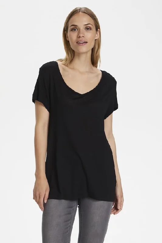 Kaffe Anna V-Neck T Shirt Comfortable Fitted Short Sleeve