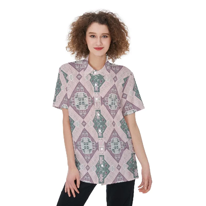 Aesthetic Bohemian Print Women's Shirt Casual Oversized Short Shirt