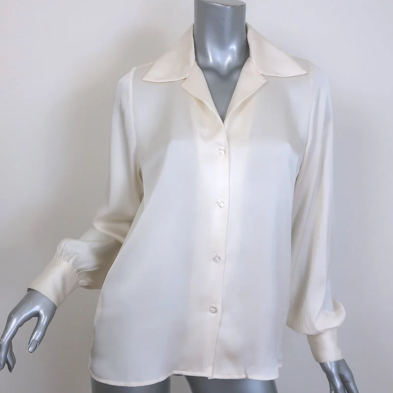 ANINE BING Mylah Shirt Ivory Silk Satin Size Small Long Sleeve Blouse Fashionable Sheer Short Shirt