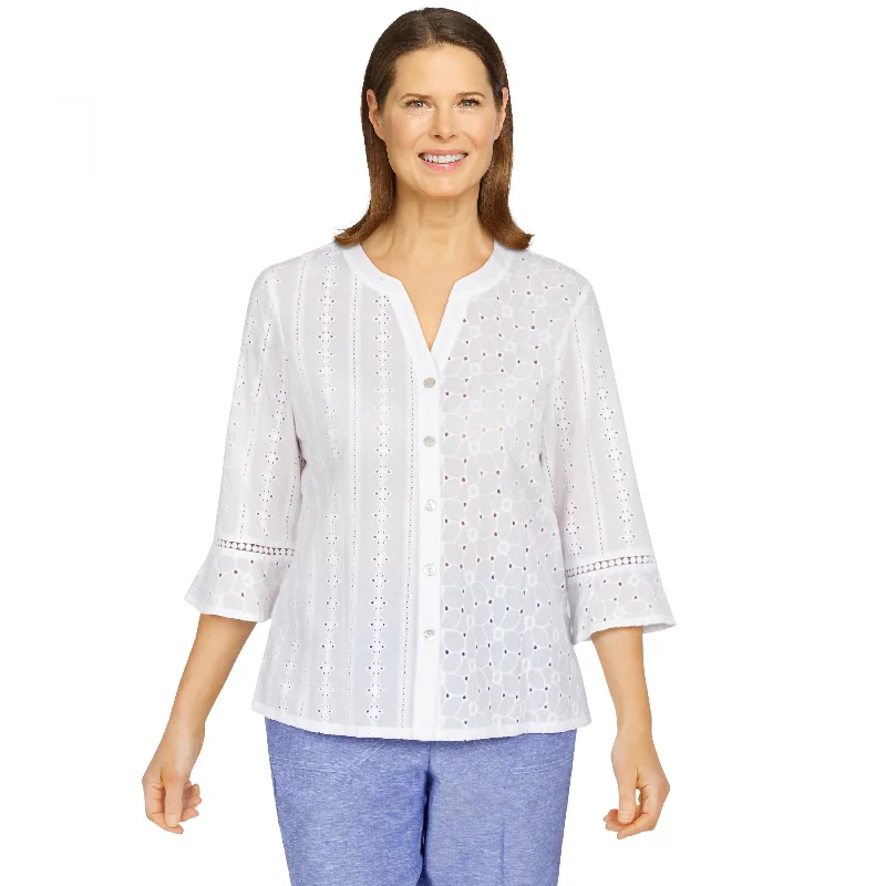 Ann Arbor Button Down Eyelet Shirt Fashionable Sheer Short Shirt