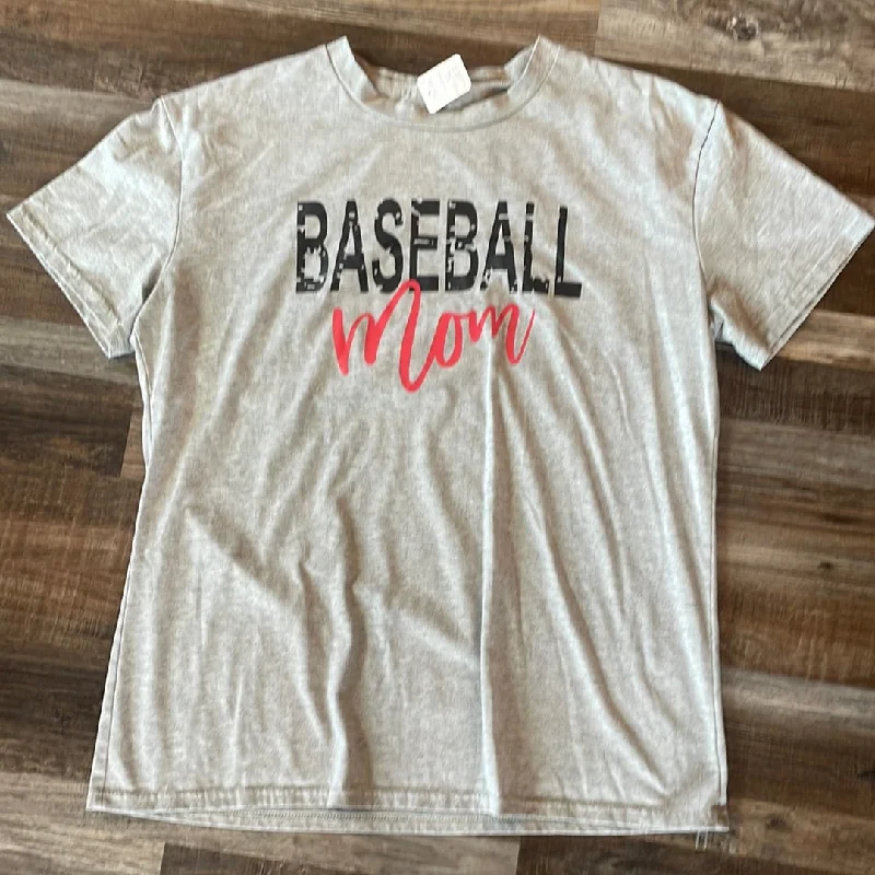 Baseball Mom Grey Short Sleeve Shirt Women’s size Large Casual Slouchy Short Sleeve