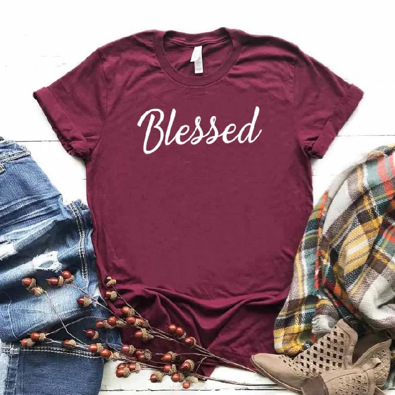 Blessed Letter Print T Shirt Women Short Sleeve O Neck Loose Tshirt 2020 Summer Fashion Women Tee Shirt Tops Fashionable Rounded Short Shirt