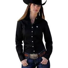 Cinch Ladies Long Sleeved Solid Black Shirt - MSW9164027 Comfortable Short Sleeve Blouse